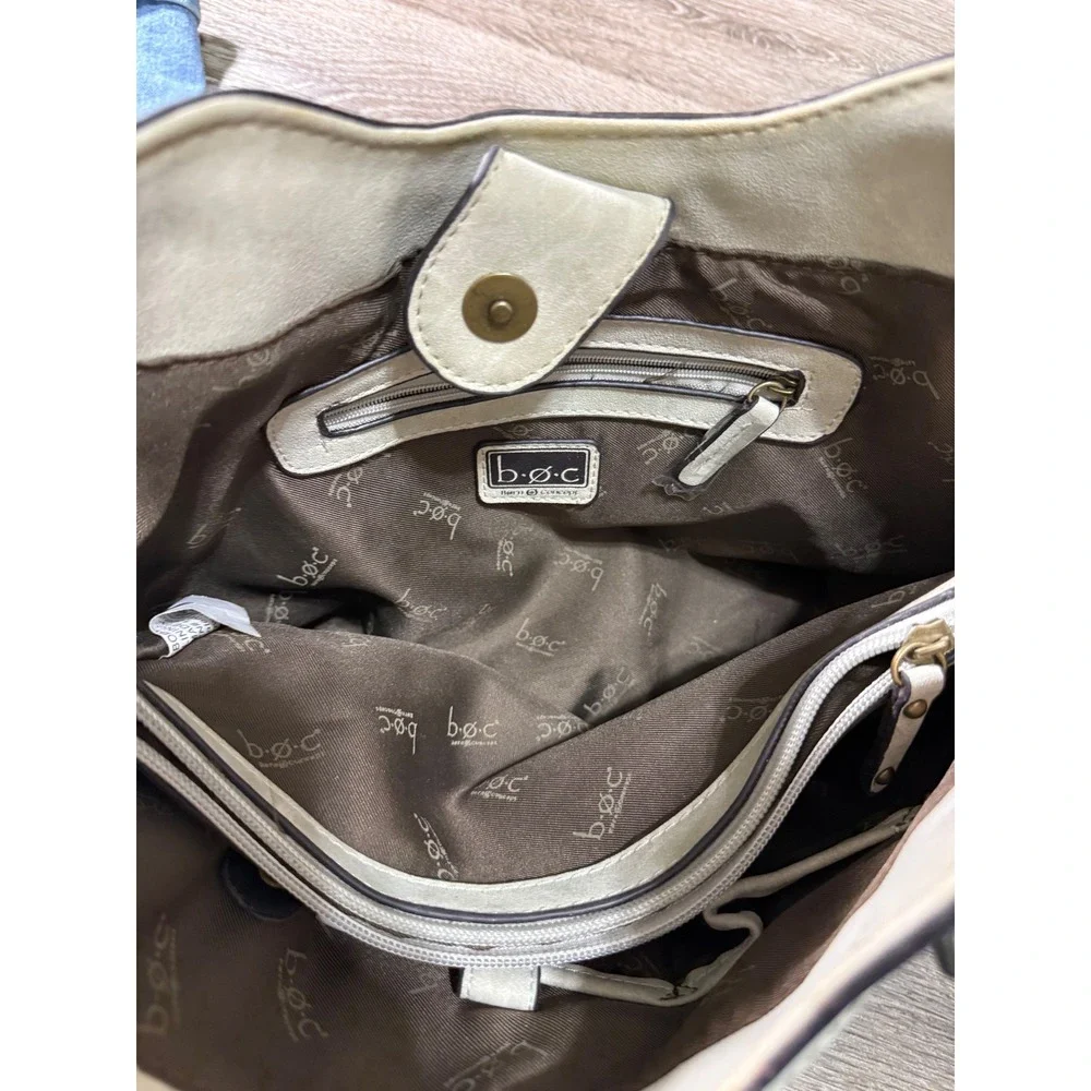 B.O.C. Born Concept Cream Faux Leather Shoulder Bag Tote Off-White Coastal Boho‎